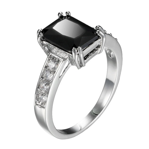 女性シックな925スターリングシルバーブラッククリスタル結婚指輪(サイズ6,7,8,9,10) 女性シックな925スターリングシルバーブラッククリスタル結婚指輪(サイズ6,7,8,9,10)