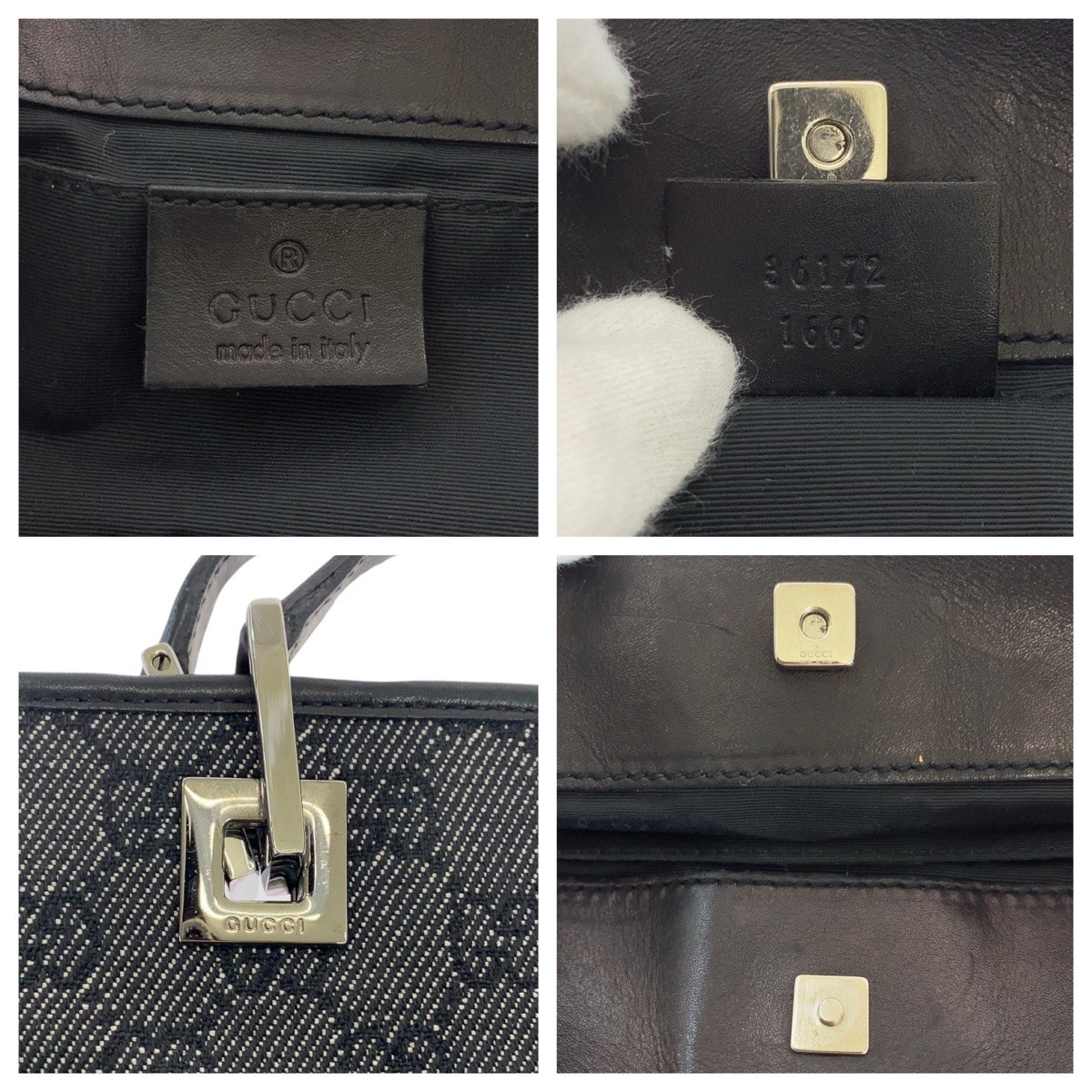 美品 ブラック 黒 シルバー金具 GGキャンバス/レザー 36172 トートバッグ ハンドバッグ レディース 410272