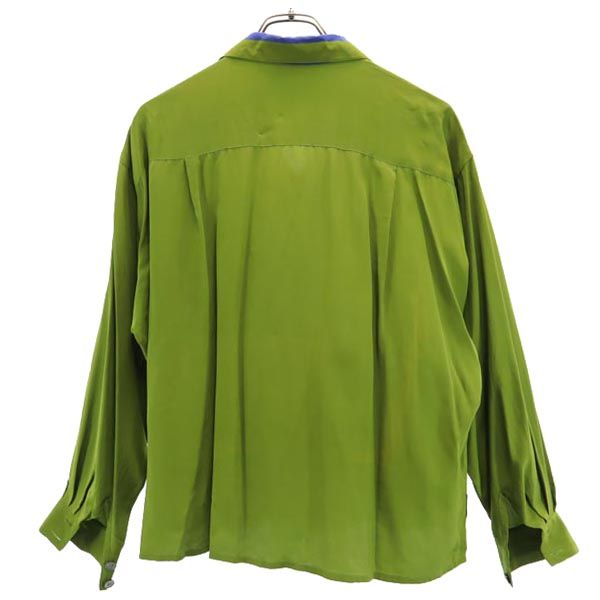 90s オールド シルク 長袖 シャツ 8 グリーン系 ブラウス レディース