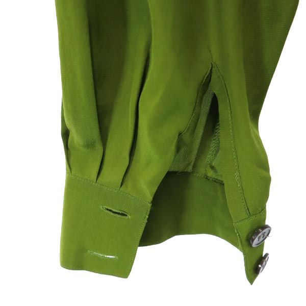 90s オールド シルク 長袖 シャツ 8 グリーン系 ブラウス レディース