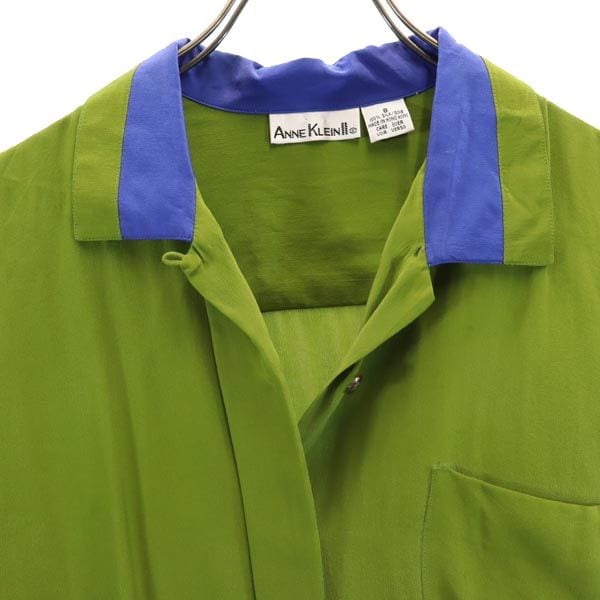 90s オールド シルク 長袖 シャツ 8 グリーン系 ブラウス レディース