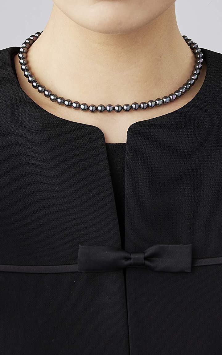 パールネックレス 冠婚葬祭 マグネット留め 42cm 6.5-6.8mm 珠 ブラック(［07-02］ ネックレス 単品 マグネット, ［02］ パール直径6.5-6.8mm ネッ)