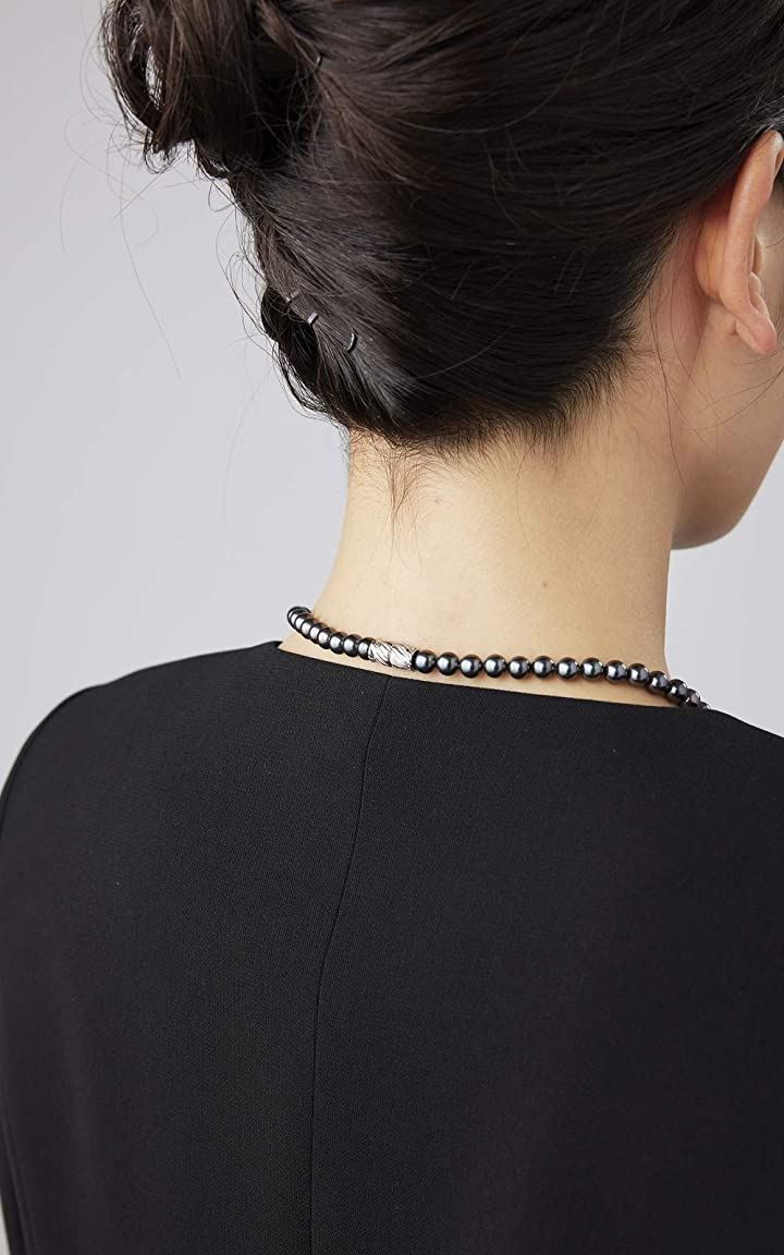 パールネックレス 冠婚葬祭 マグネット留め 42cm 6.5-6.8mm 珠 ブラック(［07-02］ ネックレス 単品 マグネット, ［02］ パール直径6.5-6.8mm ネッ)