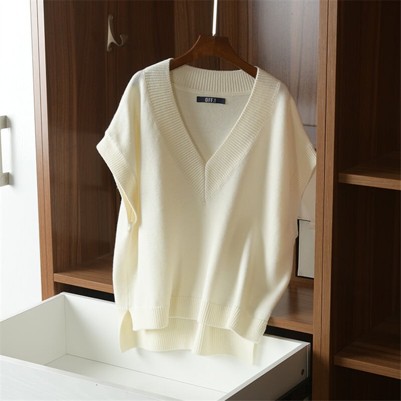 トップス人気おすすめおしゃれ 激安 安い プチプラ カーディガン ニット セーター コーディガン ベスト 肩出し 半袖 ベスト とろみ ビックシルエット ざっくり ぶかぶか Vネック wto