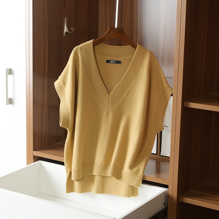 トップス人気おすすめおしゃれ 激安 安い プチプラ カーディガン ニット セーター コーディガン ベスト 肩出し 半袖 ベスト とろみ ビックシルエット ざっくり ぶかぶか Vネック wto