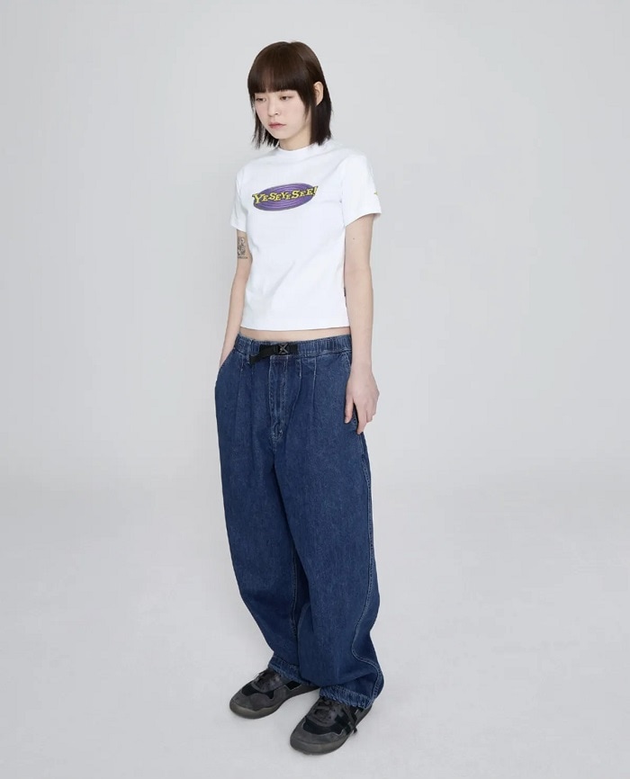 Y.E.S Web ロゴ Tシャツ クロップド丈 韓国人気 ユニセックス ストリート カジュアル おしゃれ シンプル トレンド 半袖トップス