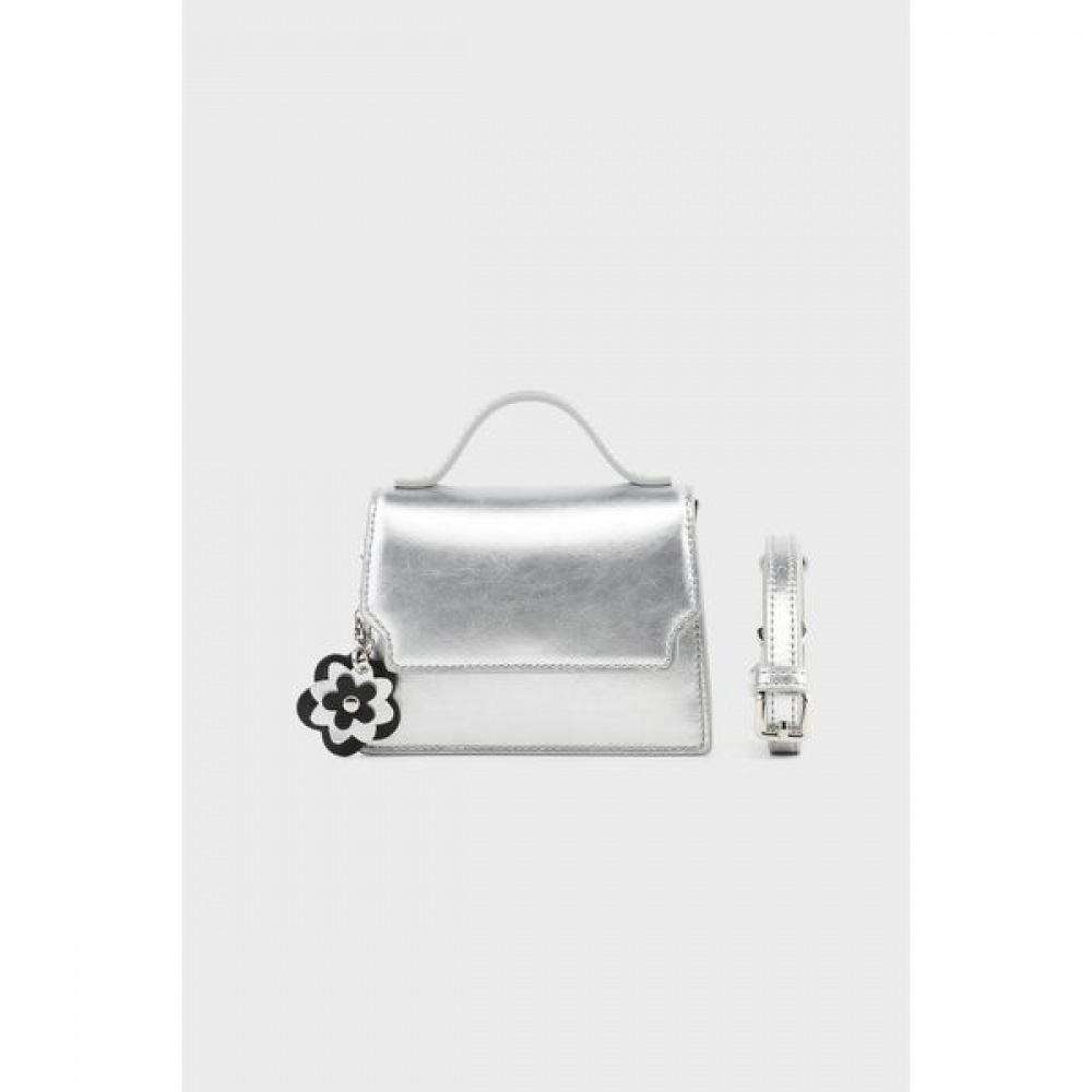 [モンサック] モンサックプリン牛革スクエアミニクロスバッグシルバー AL18-2811-SI
