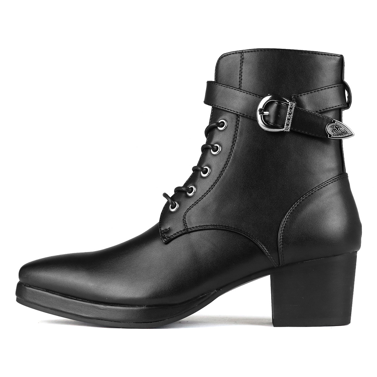 ブーツ メンズ ショートブーツ 厚底 6.5cmヒール サイドジップ レースアップ ストームブーツ 3E レザー 合成皮革 ベルトストラップ プラットフォーム プレーントゥ 黒 ブラック 6832 ブーツ メンズ ショートブーツ 厚底 6.5cmヒール サイドジップ レースアップ ストームブーツ 3E レザー 合成皮革 ベルトストラップ プラットフォーム プレーントゥ 黒 ブラック 6832