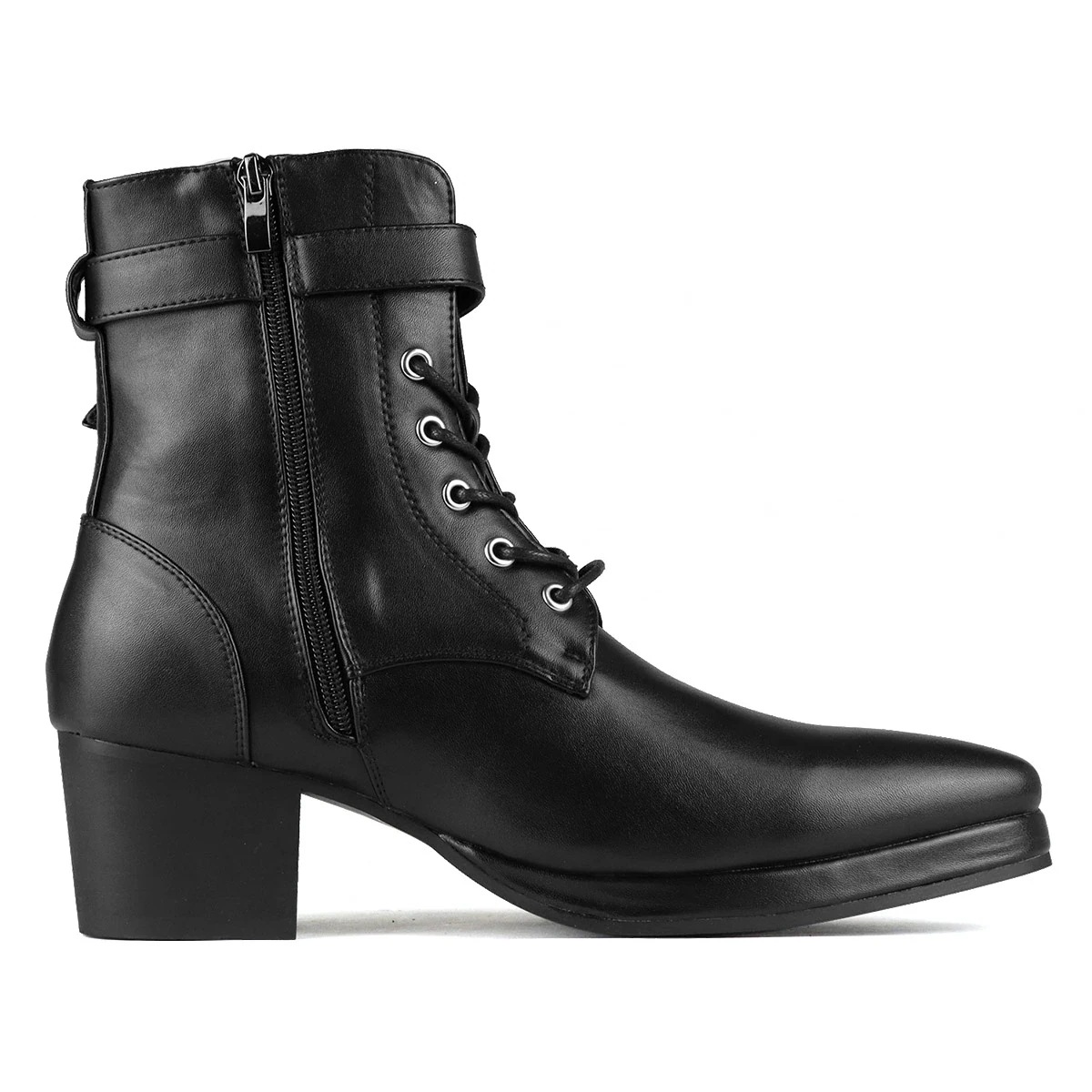 ブーツ メンズ ショートブーツ 厚底 6.5cmヒール サイドジップ レースアップ ストームブーツ 3E レザー 合成皮革 ベルトストラップ プラットフォーム プレーントゥ 黒 ブラック 6832 ブーツ メンズ ショートブーツ 厚底 6.5cmヒール サイドジップ レースアップ ストームブーツ 3E レザー 合成皮革 ベルトストラップ プラットフォーム プレーントゥ 黒 ブラック 6832