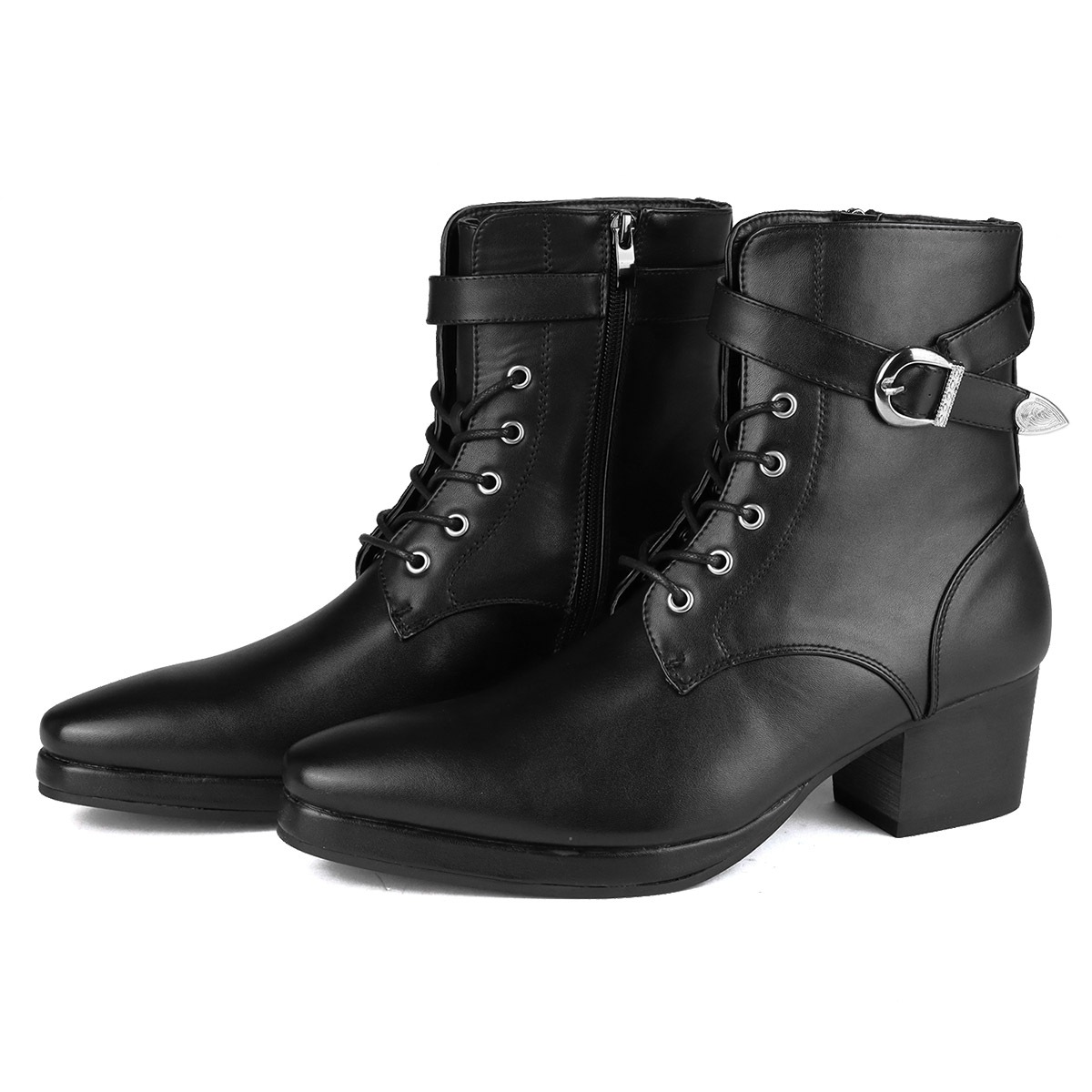 ブーツ メンズ ショートブーツ 厚底 6.5cmヒール サイドジップ レースアップ ストームブーツ 3E レザー 合成皮革 ベルトストラップ プラットフォーム プレーントゥ 黒 ブラック 6832 ブーツ メンズ ショートブーツ 厚底 6.5cmヒール サイドジップ レースアップ ストームブーツ 3E レザー 合成皮革 ベルトストラップ プラットフォーム プレーントゥ 黒 ブラック 6832