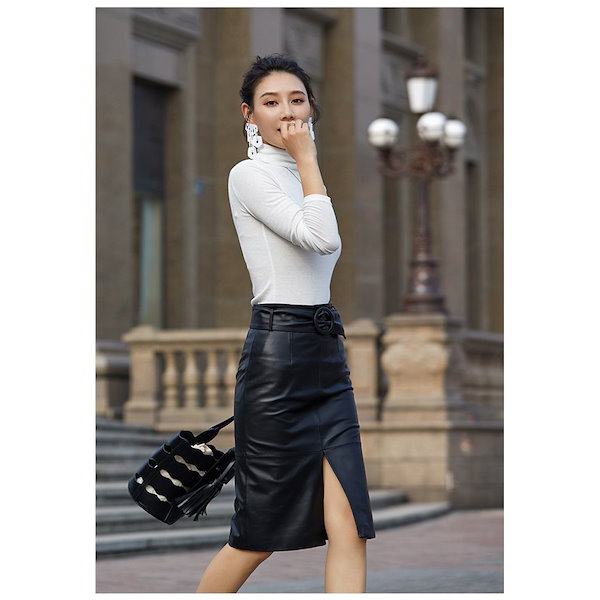 羊皮ロングスカート BLENHEIM ブレンヘイム フェイクラムスキンレザー