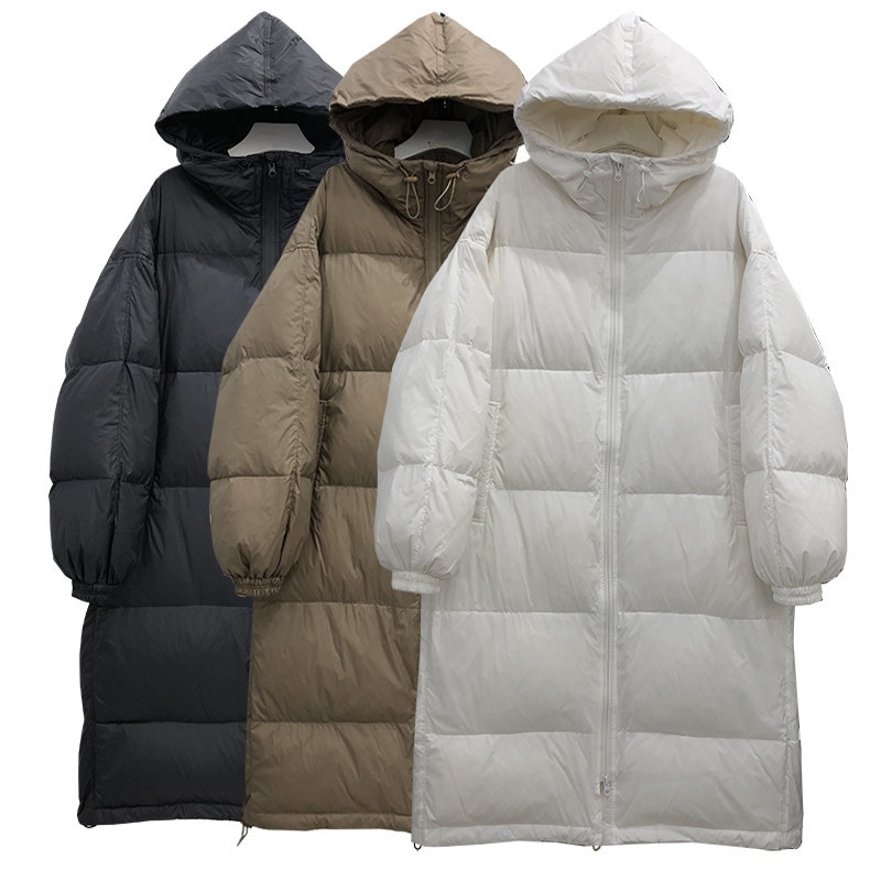 2025年秋冬新作韓国風厚手ダウンジャケットレディースミドル丈フード付きゆったり暖かいホワイトダックダウンジャケット 2025年秋冬新作韓国風厚手ダウンジャケットレディースミドル丈フード付きゆったり暖かいホワイトダックダウンジャケット