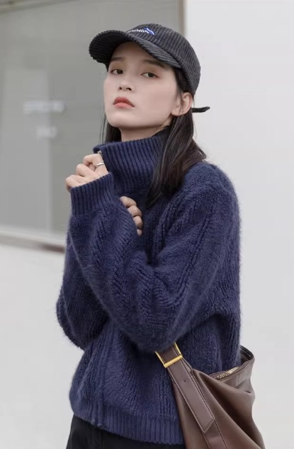 レディース トップス ジャケット ニット カーディガン 長袖 ハイネック Iライン フェミニン ファスナー 前開き ニット かわいい 大人可愛い きれいめ シンプル カジュアル 上品 おしゃれ