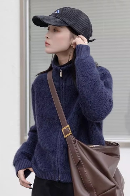 レディース トップス ジャケット ニット カーディガン 長袖 ハイネック Iライン フェミニン ファスナー 前開き ニット かわいい 大人可愛い きれいめ シンプル カジュアル 上品 おしゃれ