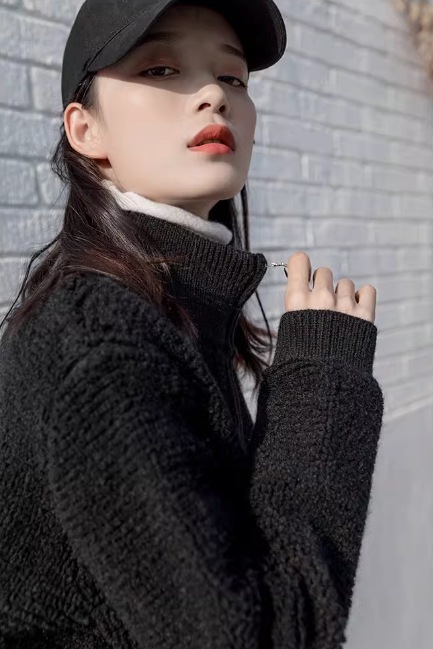 レディース トップス ジャケット ニット カーディガン 長袖 ハイネック Iライン フェミニン ファスナー 前開き ニット かわいい 大人可愛い きれいめ シンプル カジュアル 上品 おしゃれ