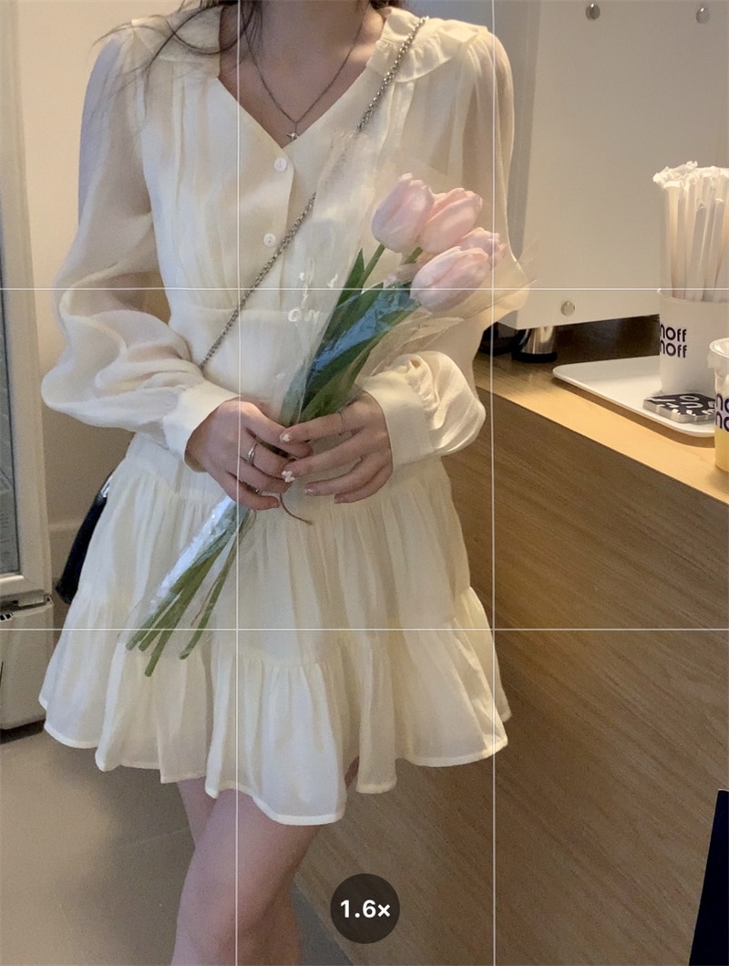 ミニワンピース トップス スイート ガーリー ラブリー ベージュ ショート丈 袖あり 長袖