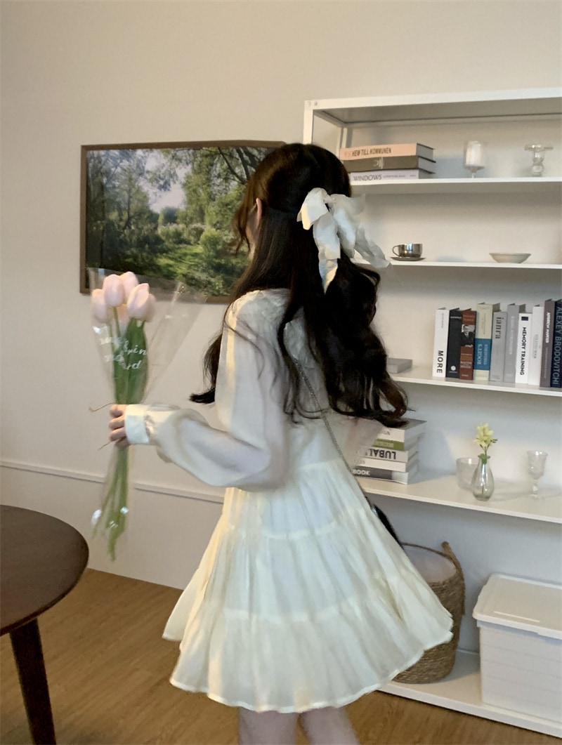 ミニワンピース トップス スイート ガーリー ラブリー ベージュ ショート丈 袖あり 長袖