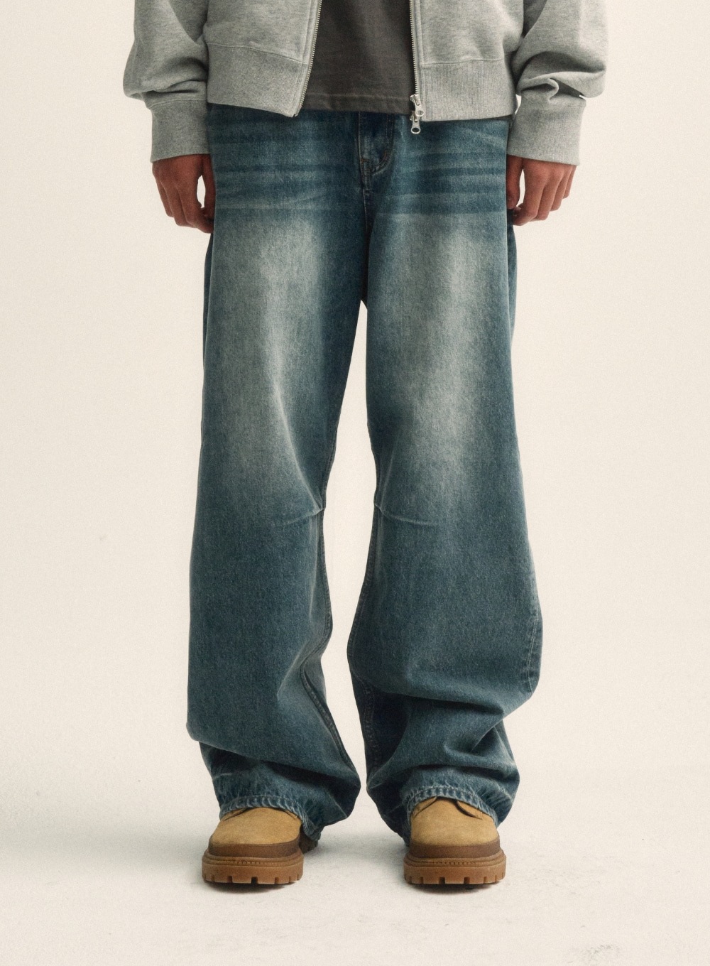 ★SATUR★ W Crease Hemline Wide Denim Pants Union Washed SATUR】 CREASE HEMLINE WIDE DENIM PANTS : UNION WASHED