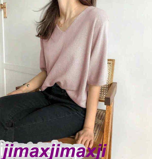 新生活 ニット カットソー Vネック レディース 2タイプ 半袖 長袖 トップス ニット セーター 無地 シルエット 着痩せ カジュアル おしゃれ プルオーバー 春 秋 春秋