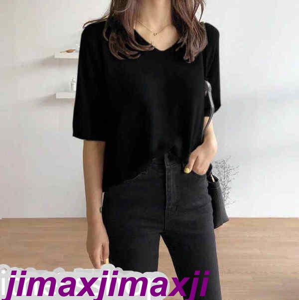 新生活 ニット カットソー Vネック レディース 2タイプ 半袖 長袖 トップス ニット セーター 無地 シルエット 着痩せ カジュアル おしゃれ プルオーバー 春 秋 春秋