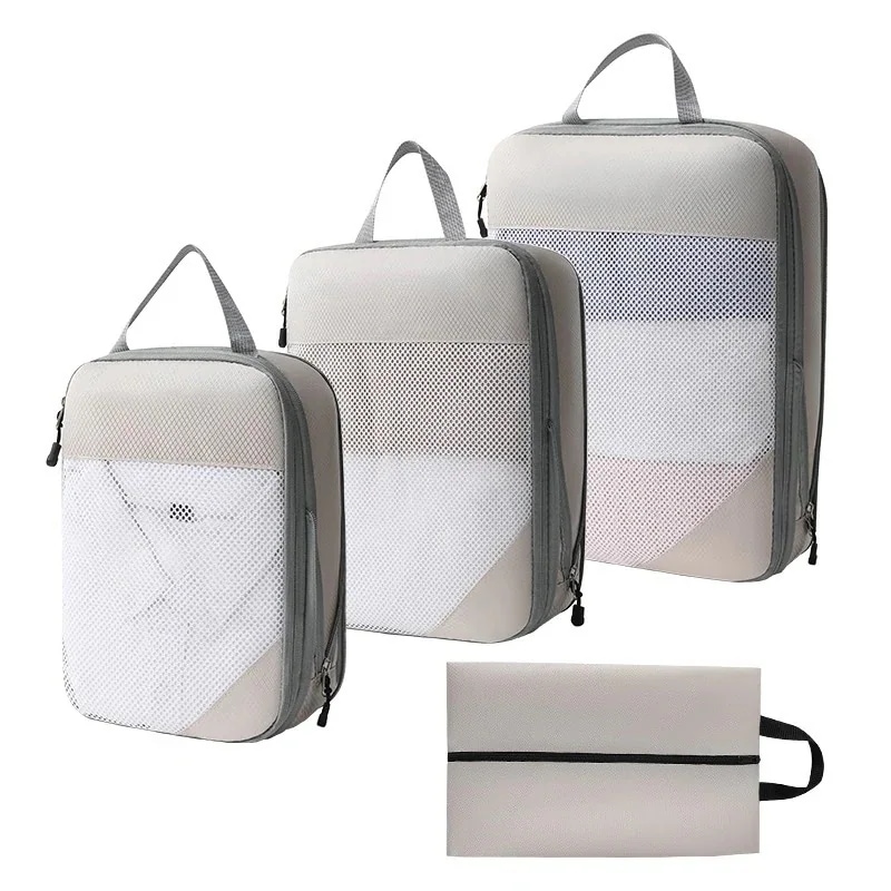 圧縮収納ポーチ 携帯に便利 収納袋 旅行バッグ 防水 四点セット 化粧ポーチ