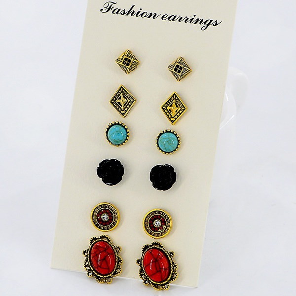 6Pairs / Setターコイズチュニックジルコニアクリスタルオーバルスタッドイヤリングセット 6Pairs / Setターコイズチュニックジルコニアクリスタルオーバルスタッドイヤリングセット