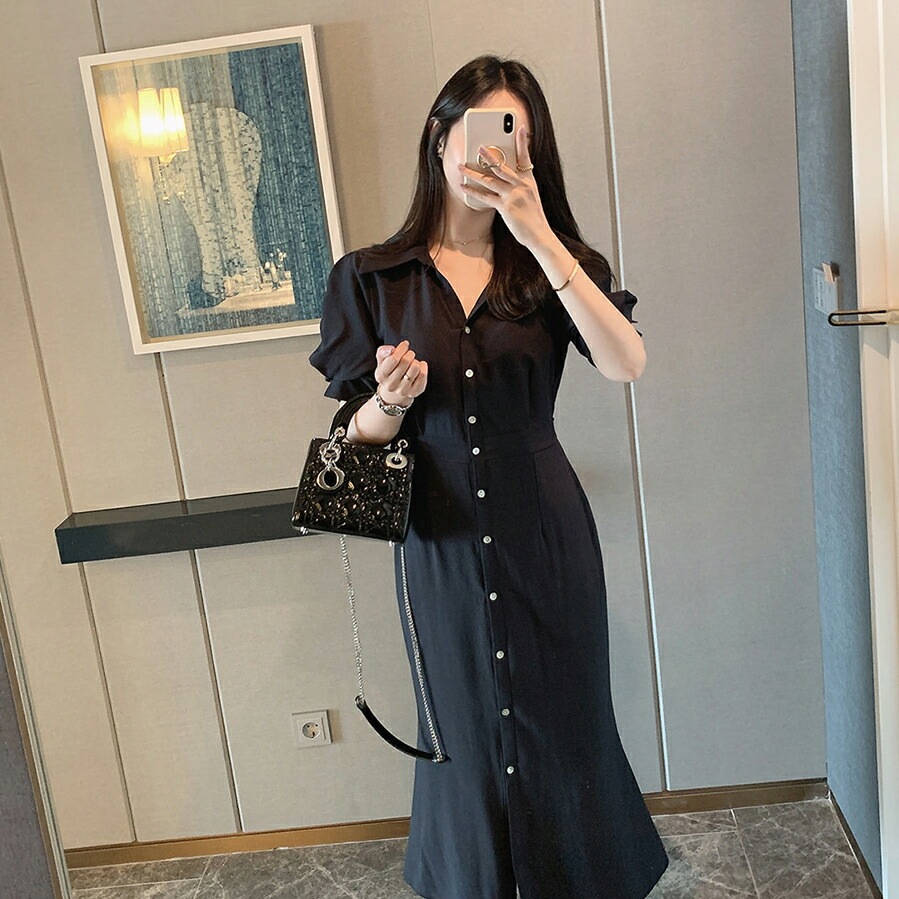 [メガ割りSALE]ショートパフ袖シャツワンピース・p390278