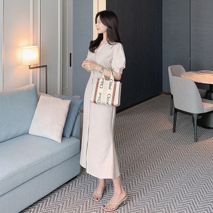 [メガ割りSALE]ショートパフ袖シャツワンピース・p390278