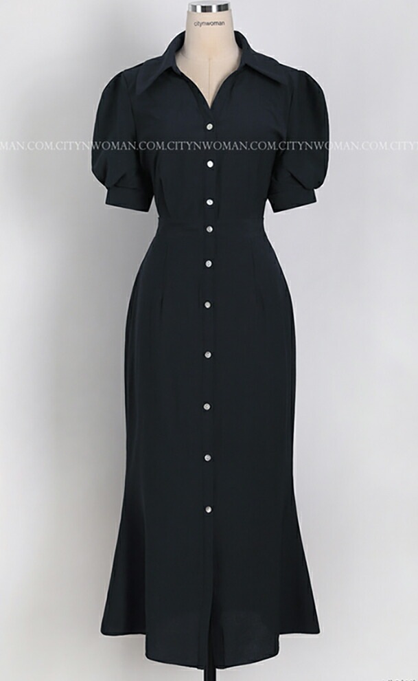 [メガ割りSALE]ショートパフ袖シャツワンピース・p390278