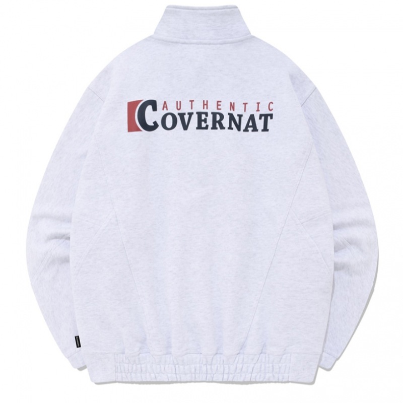 COVERNATオーバーフィットシェブロンスウェットアノラックヘッダーグレー