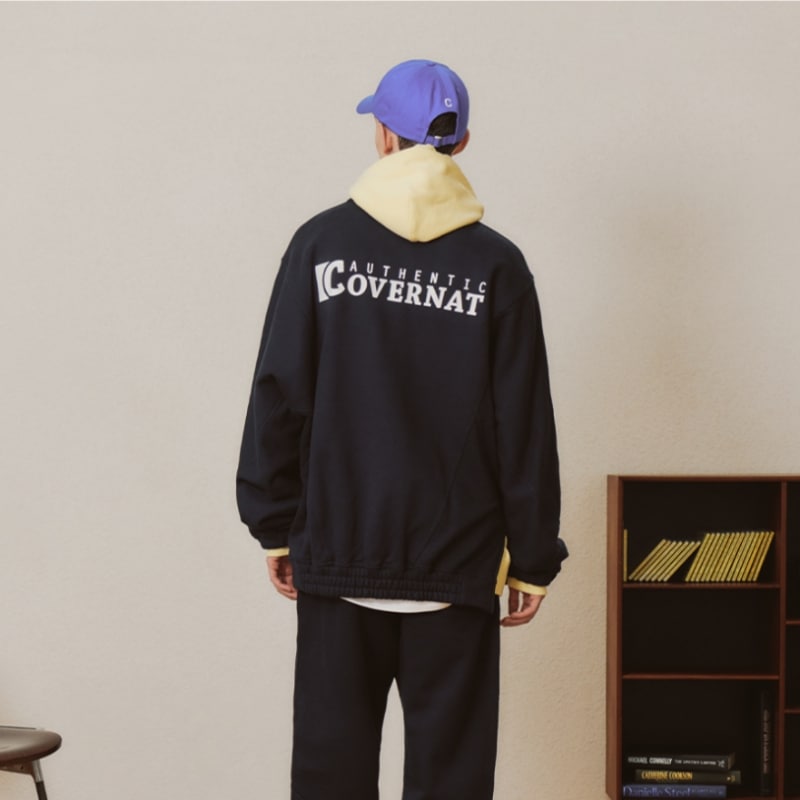 COVERNATオーバーフィットシェブロンスウェットアノラックヘッダーグレー