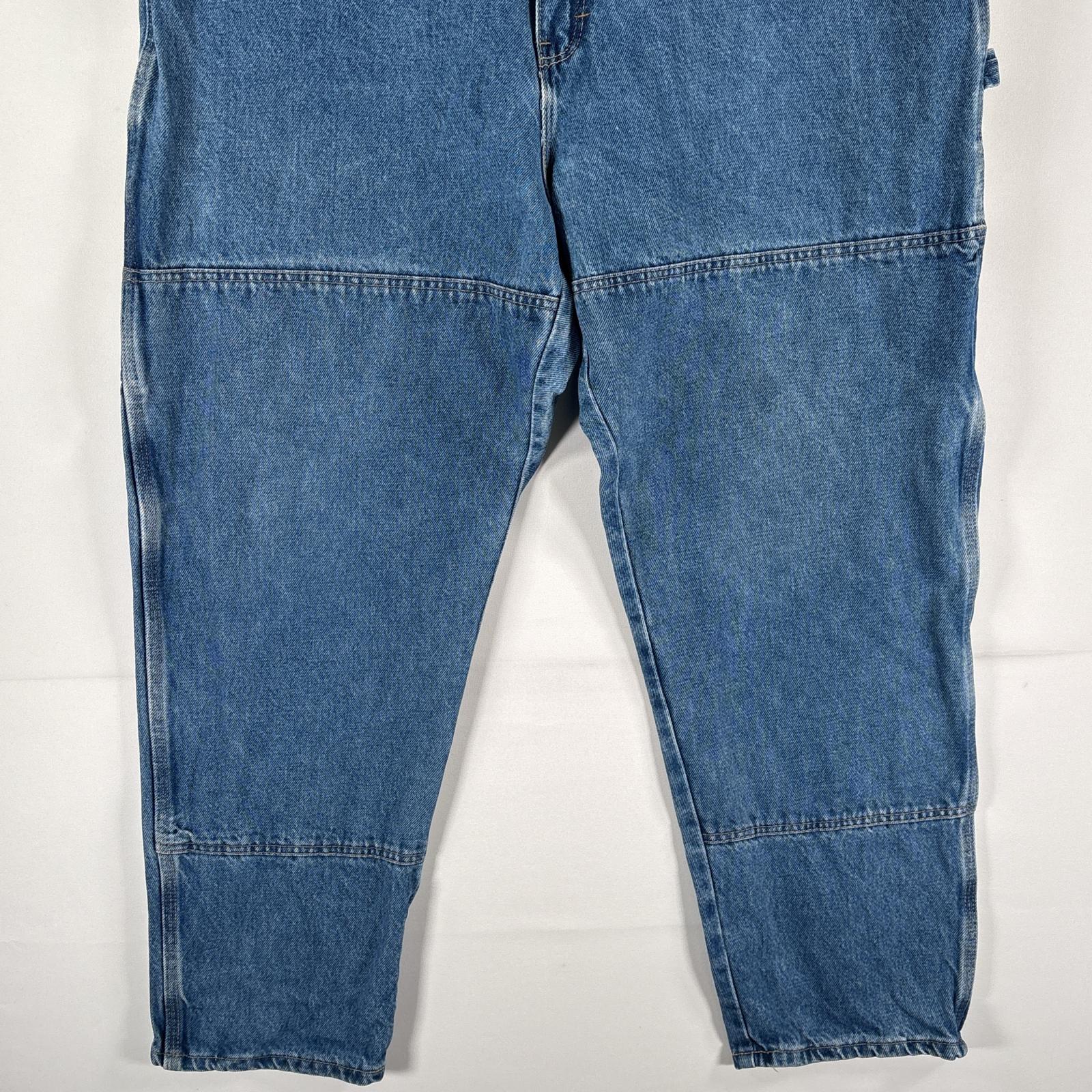 古着 デニムパンツ ブルーデニム ジーパン ジーンズ ワーク ダブルニー 大きいサイズ ワイド w44 L30 ブルー系 メンズ