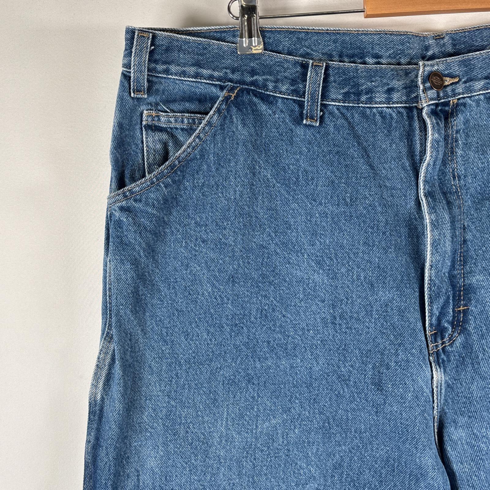 古着 デニムパンツ ブルーデニム ジーパン ジーンズ ワーク ダブルニー 大きいサイズ ワイド w44 L30 ブルー系 メンズ