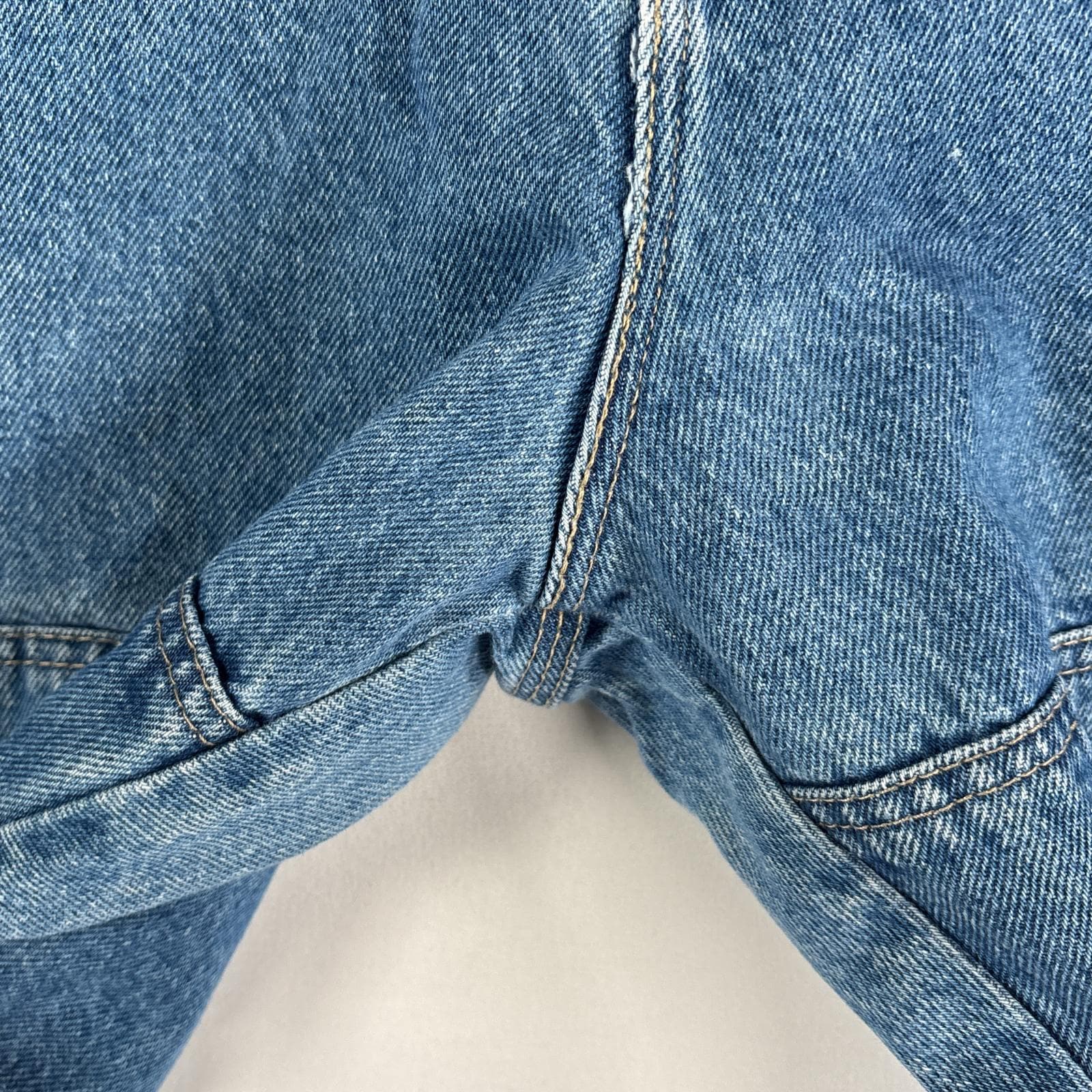 古着 デニムパンツ ブルーデニム ジーパン ジーンズ ワーク ダブルニー 大きいサイズ ワイド w44 L30 ブルー系 メンズ