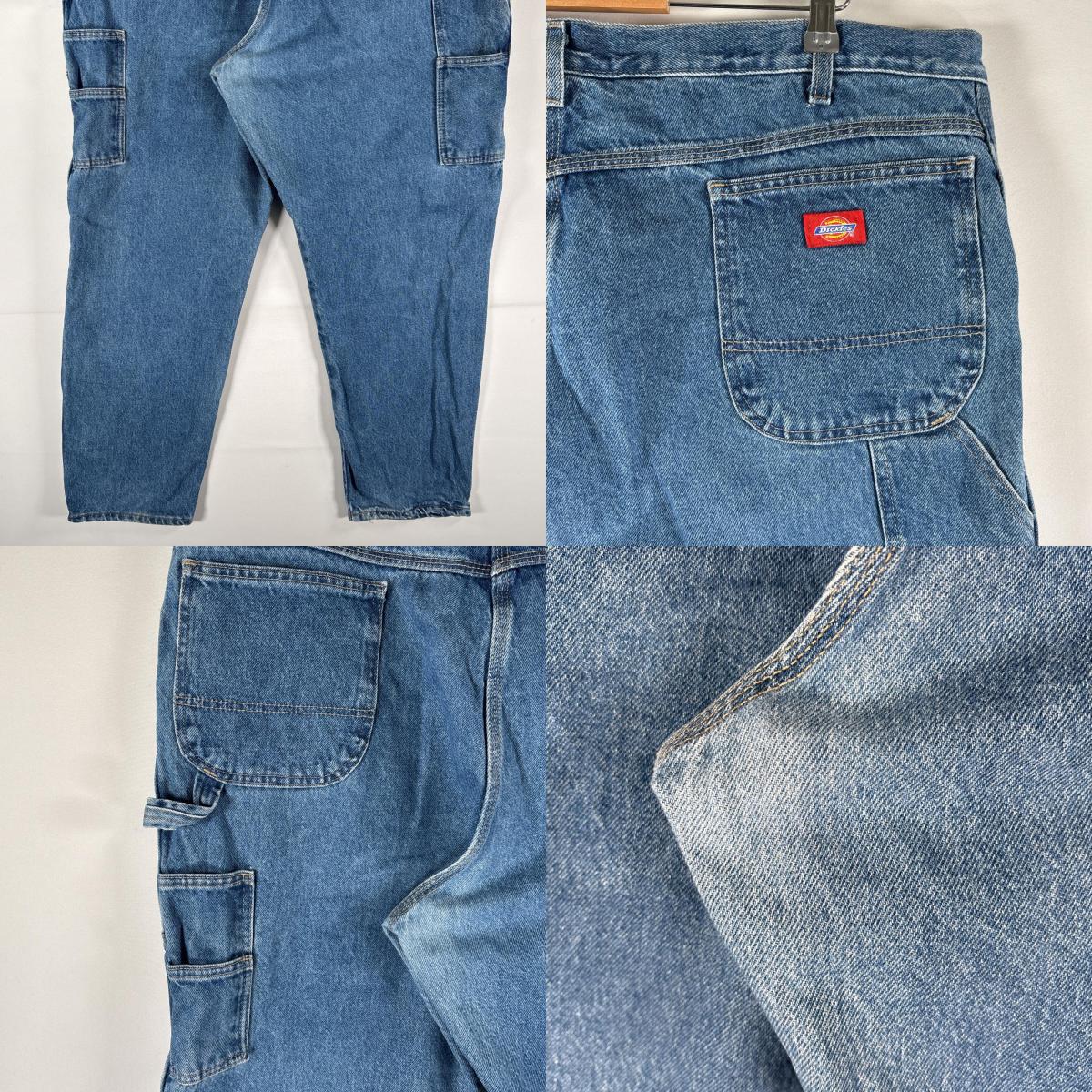 古着 デニムパンツ ブルーデニム ジーパン ジーンズ ワーク ダブルニー 大きいサイズ ワイド w44 L30 ブルー系 メンズ