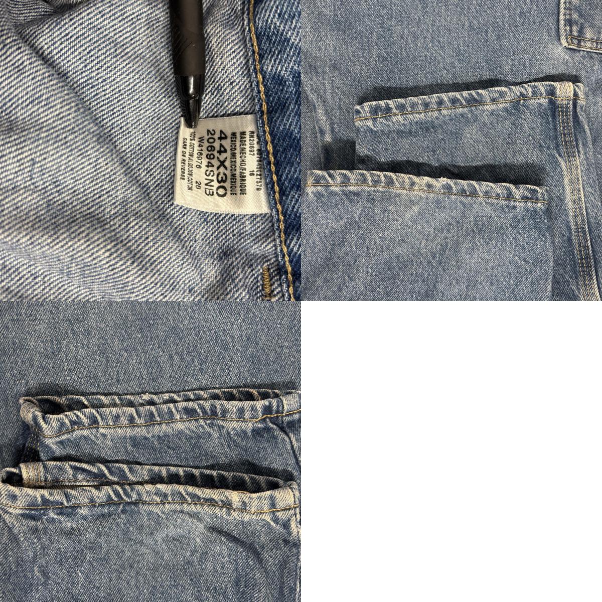 古着 デニムパンツ ブルーデニム ジーパン ジーンズ ワーク ダブルニー 大きいサイズ ワイド w44 L30 ブルー系 メンズ