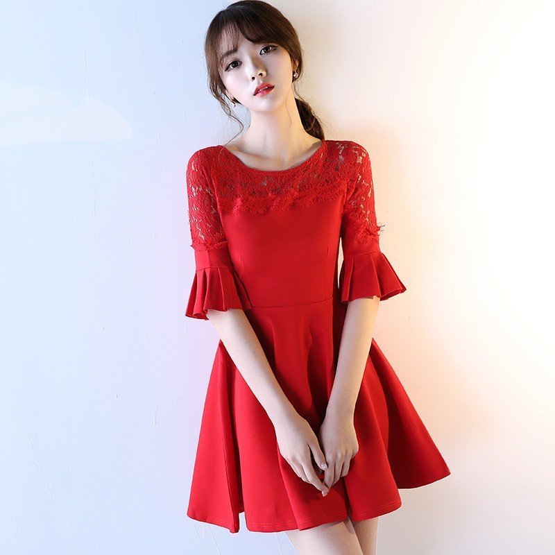 カラードレス 赤 ミニドレス 安い 五分 レディース服人気セール 本物保証