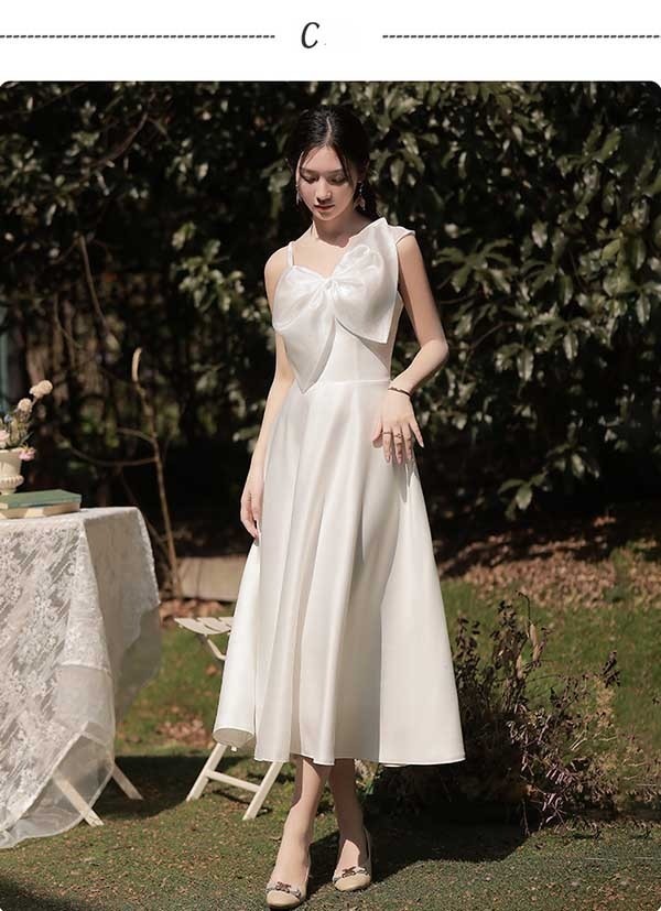 ミモレ丈 ロング丈 ホワイト 白 二次会 ブライズメイド ドレス 小さいサイズ 大きいサイズ 結婚式 体型カバー 半袖 フリル 謝恩会 二次会 卒業式 花嫁 ピアノ 発表会 ドレス 演奏会 20代 3