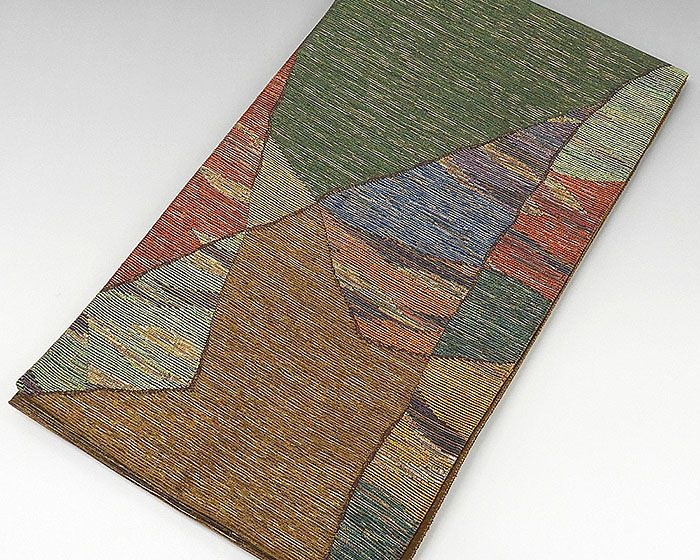 袋帯 正絹 綾彩 幾何模様 袋帯 美品 リサイクル