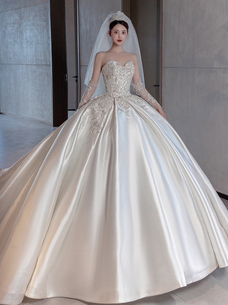 【高.品.質】2024作高級感気質ワンピース結婚式ドレス花嫁ロングドレス結婚式ワンピース韓国ファッションパーティードレスウェディングドレス白
