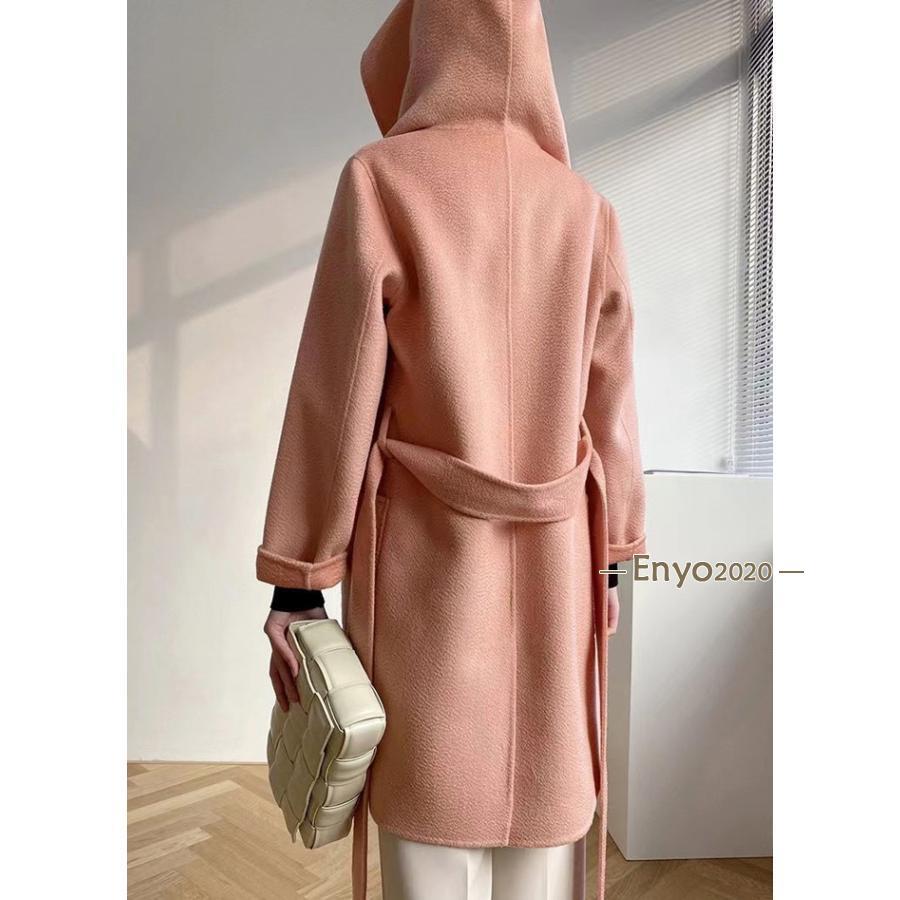 ウールコート ウール コート レディース ロングコート アウター ダブルフェイス チェスターコート フード付き フード ウエストベルト シンプル ベーシック