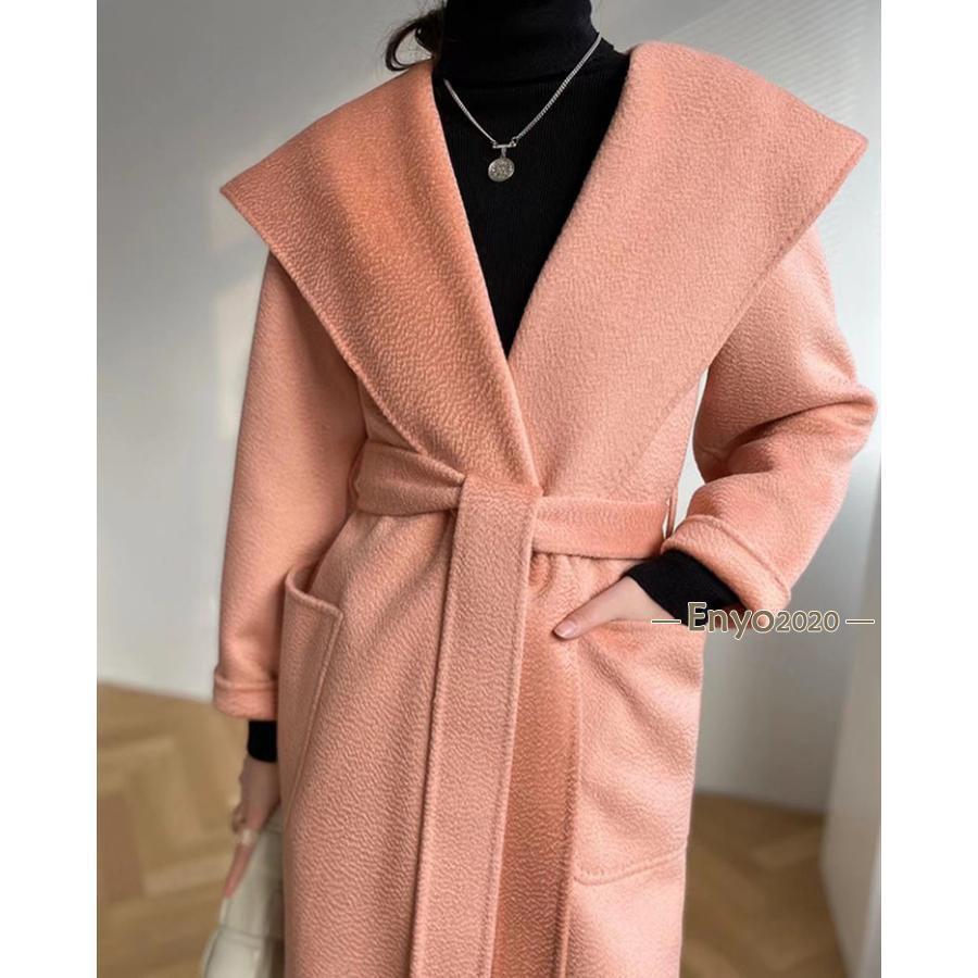 ウールコート ウール コート レディース ロングコート アウター ダブルフェイス チェスターコート フード付き フード ウエストベルト シンプル ベーシック