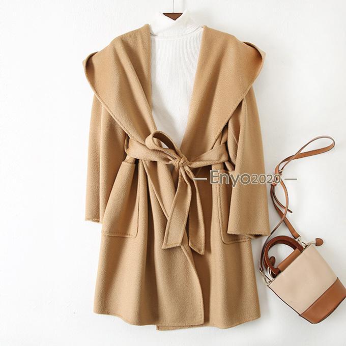 ウールコート ウール コート レディース ロングコート アウター ダブルフェイス チェスターコート フード付き フード ウエストベルト シンプル ベーシック