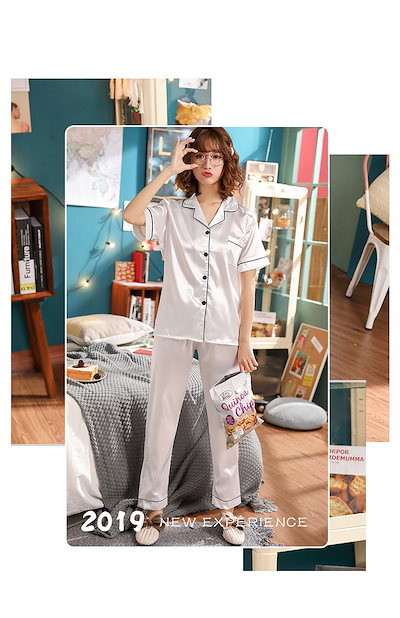 Qoo10] 上下SETシルク風パジャマ／長袖パジャマ : 下着・レッグ