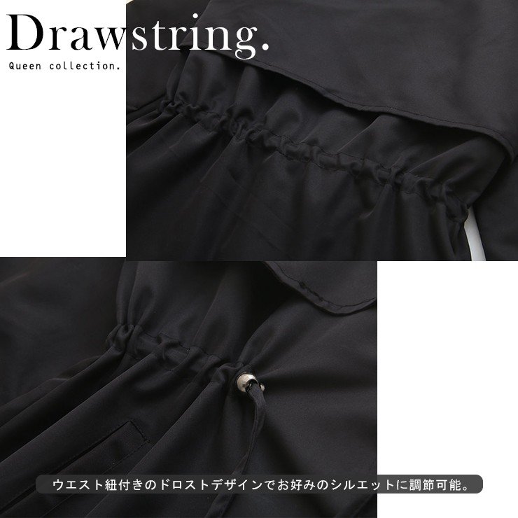 大きいサイズ レディース トレンチコート ライトアウター 黒 ドロストブラック 秋 新入荷 ネコポ