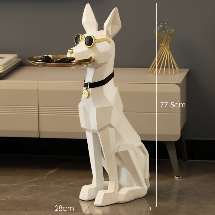 トレイを咥えたドーベルマンの装飾オブジェ 置物