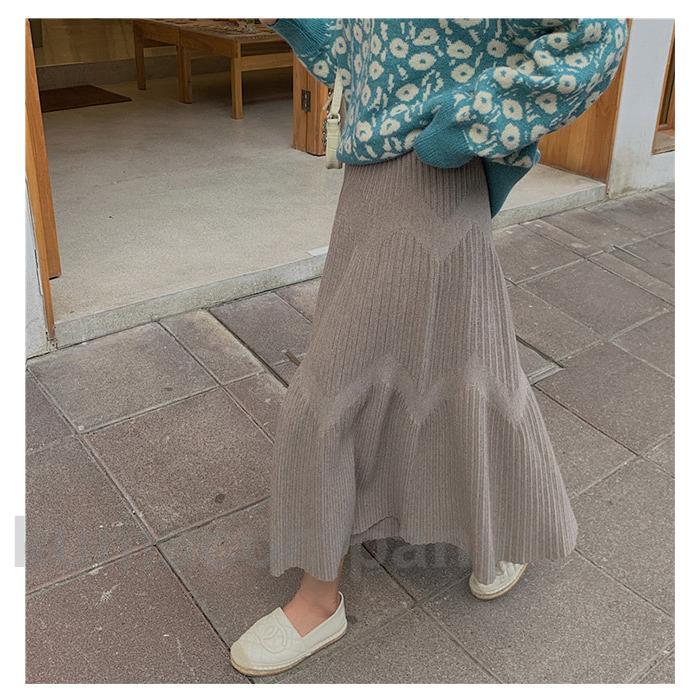 ニットスカート プリーツスカート レディース ロングスカート Aライン 冬 秋 スカート マキシ丈 ボトムス ニット マキシスカート