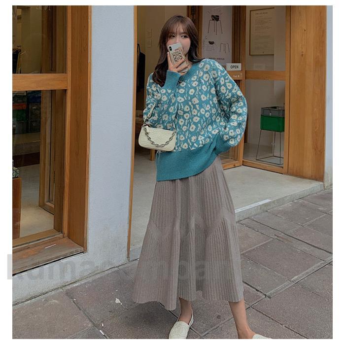 ニットスカート プリーツスカート レディース ロングスカート Aライン 冬 秋 スカート マキシ丈 ボトムス ニット マキシスカート