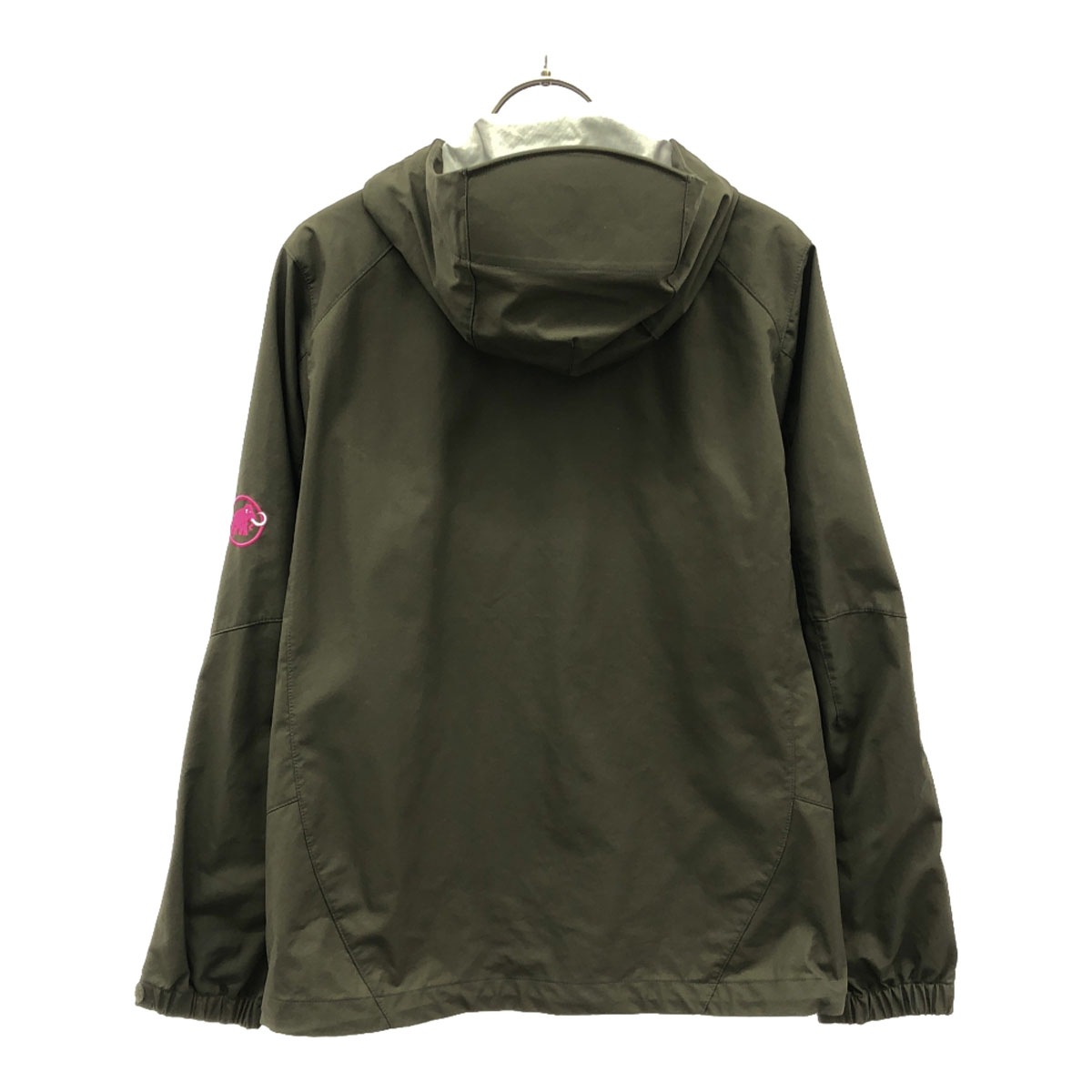ロゴ刺繍 フーディー ナイロンジャケット S カーキ ダブルジップ アウトドア レディース 古着 ロゴ刺繍 フーディー ナイロンジャケット S カーキ ダブルジップ アウトドア レディース 古着