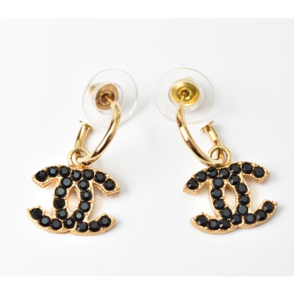 ピアス CHANEL ロゴ/CC ココマーク スイング ラインストーン/ブラック/ゴールド ピアス CHANEL ロゴ/CC ココマーク スイング ラインストーン/ブラック/ゴールド